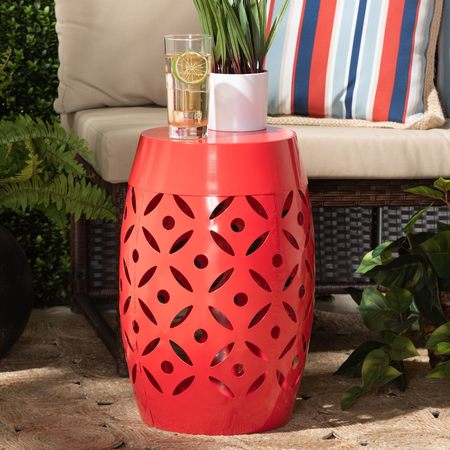 BAXTON STUDIO Hallie Modern & Contemporary Red Finished Metal Outdoor Side Table 206-12114